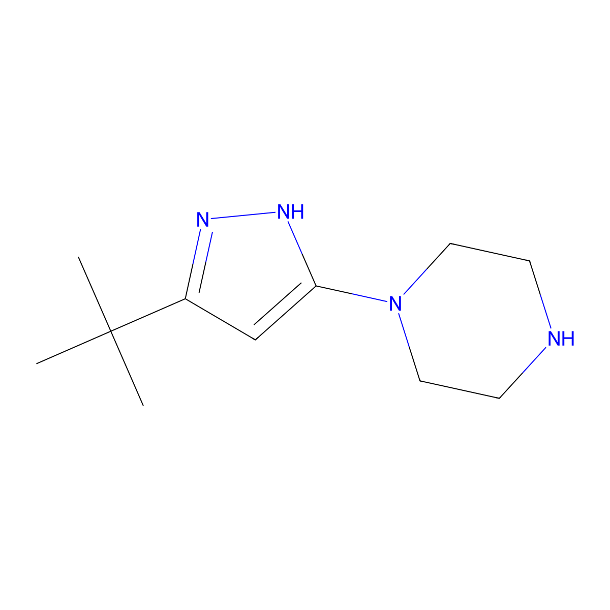 1-(3-(tert-butyl)-1H-pyrazol-5-yl)piperazine molecular structure, CAS 1469010-33-0