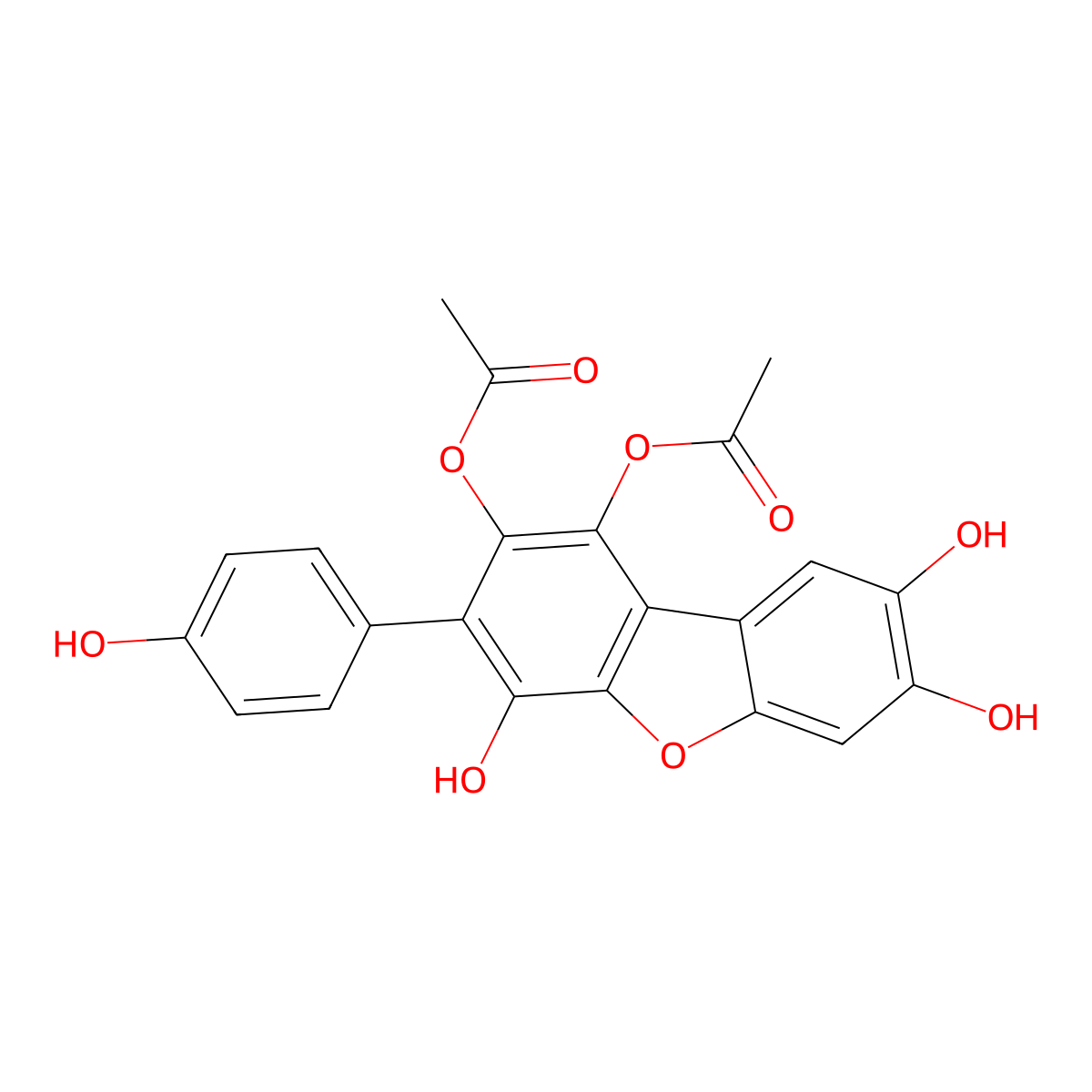 1,2-Diacetoxy-4,7,8-trihydroxy-3-(4-hydroxyphenyl)dibenzofuran molecular structure, CAS 146905-24-0
