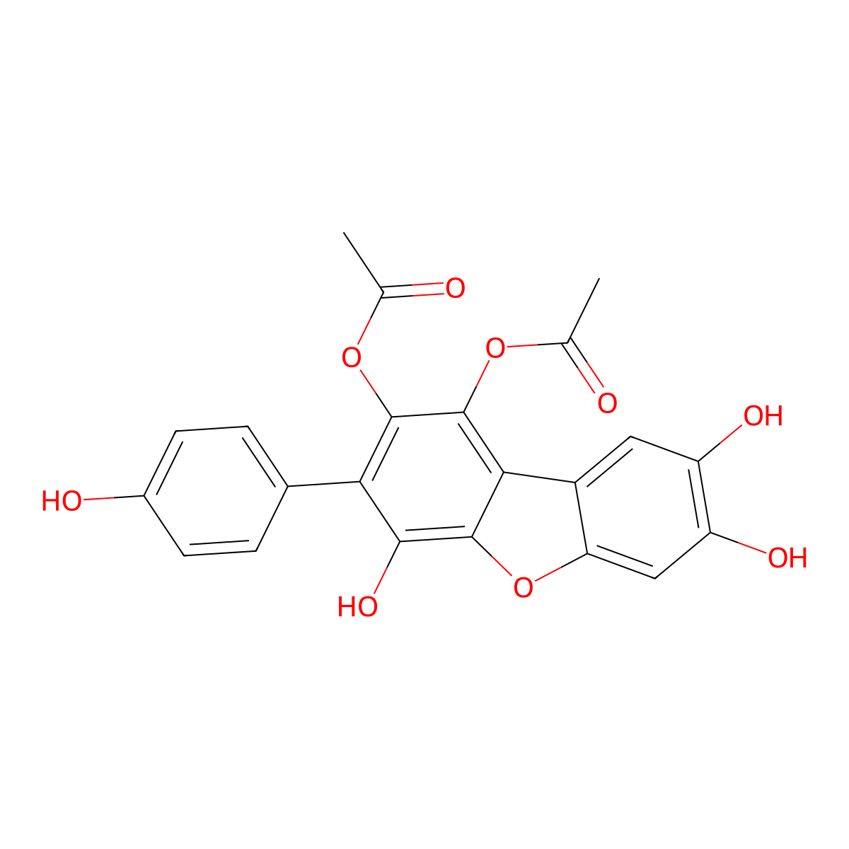 1,2-Diacetoxy-4,7,8-trihydroxy-3-(4-hydroxyphenyl)dibenzofuran molecular structure, CAS 146905-24-0