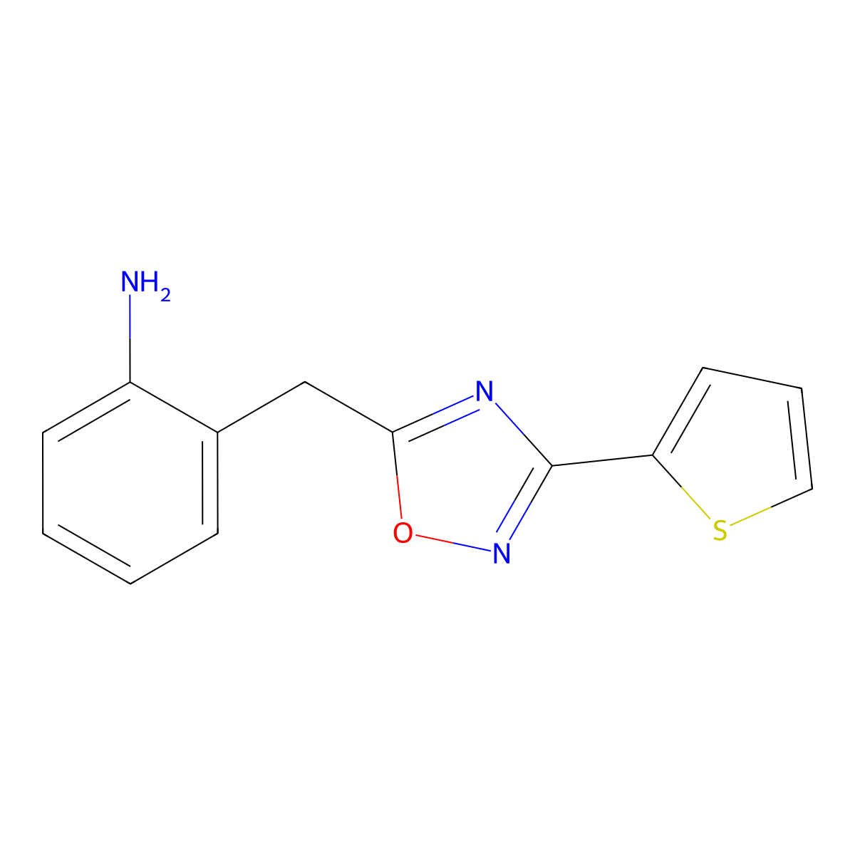 2-((3-(Thiophen-2-yl)-1,2,4-oxadiazol-5-yl)methyl)aniline molecular structure, CAS 1469080-63-4