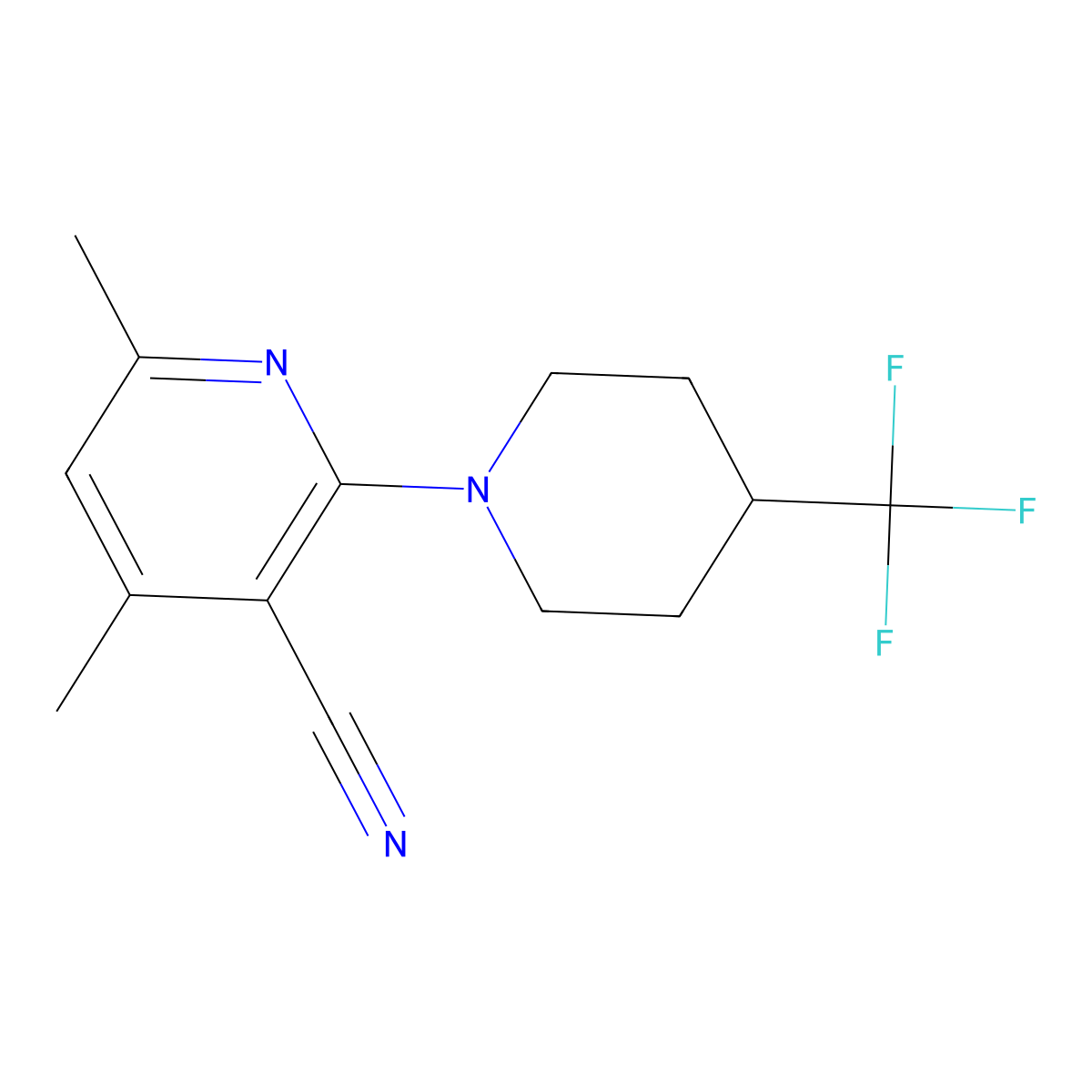 4,6-Dimethyl-2-[4-(trifluoromethyl)piperidin-1-yl]pyridine-3-carbonitrile molecular structure, CAS 1469083-61-1