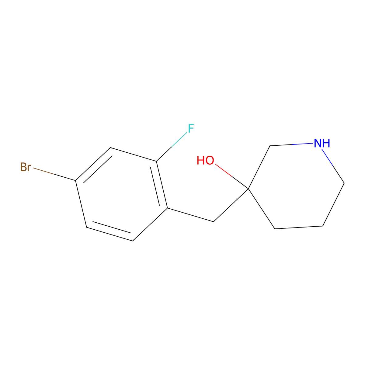 3-(4-Bromo-2-fluorobenzyl)piperidin-3-ol molecular structure, CAS 1469121-79-6