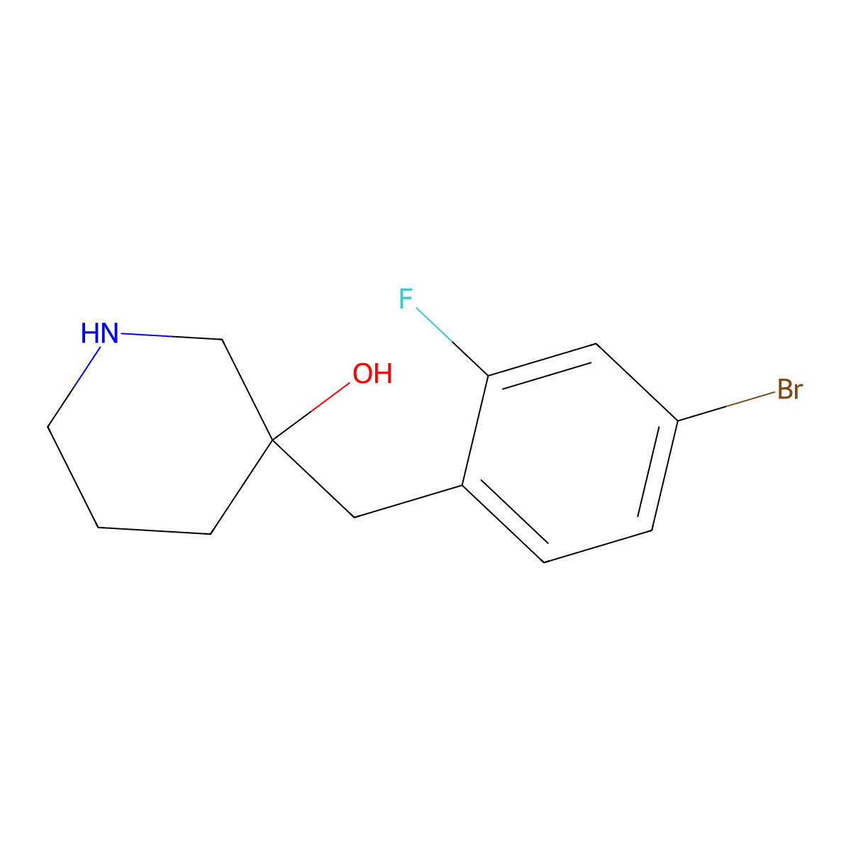3-(4-Bromo-2-fluorobenzyl)piperidin-3-ol molecular structure, CAS 1469121-79-6