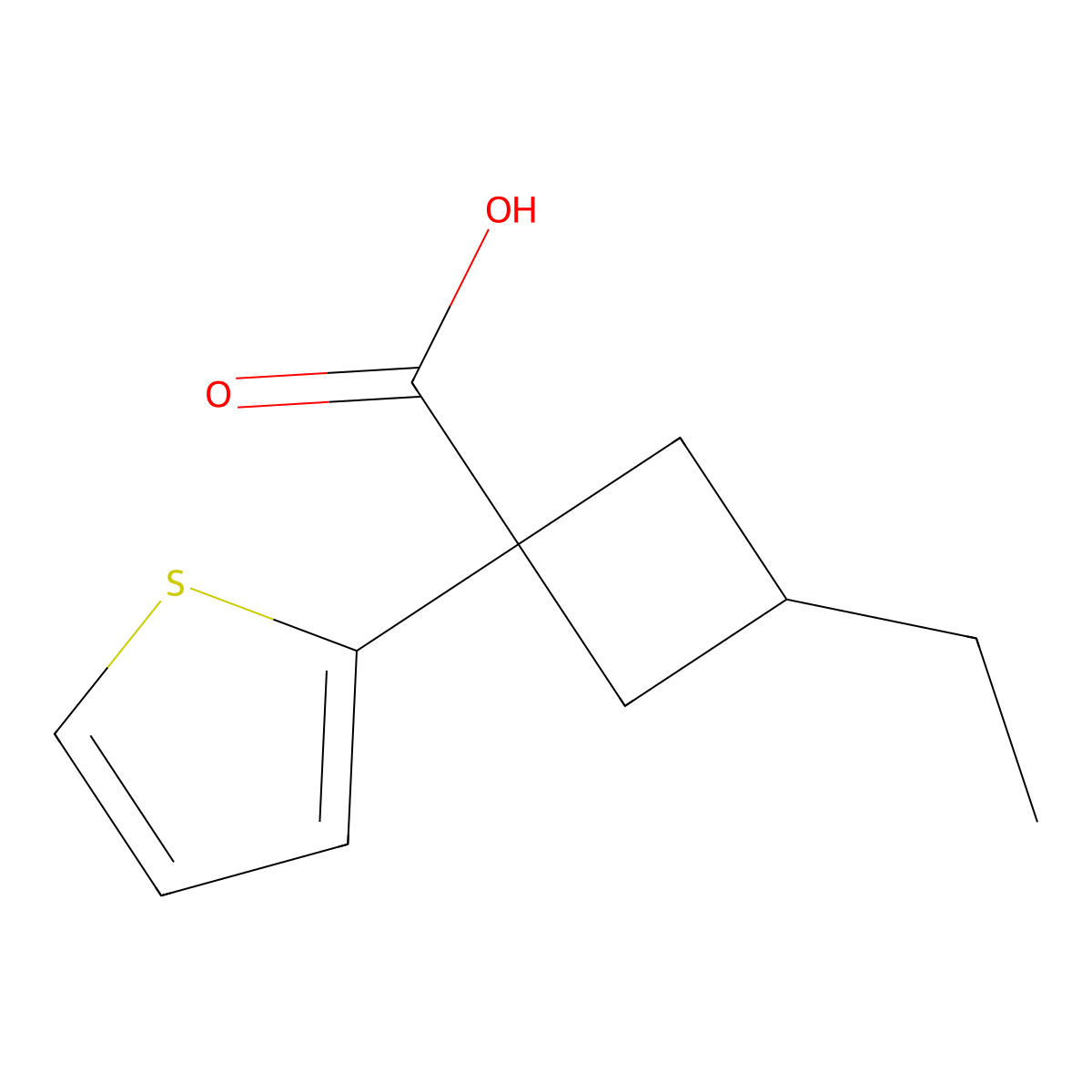 3-Ethyl-1-(thiophen-2-yl)cyclobutane-1-carboxylic acid molecular structure, CAS 1469139-91-0