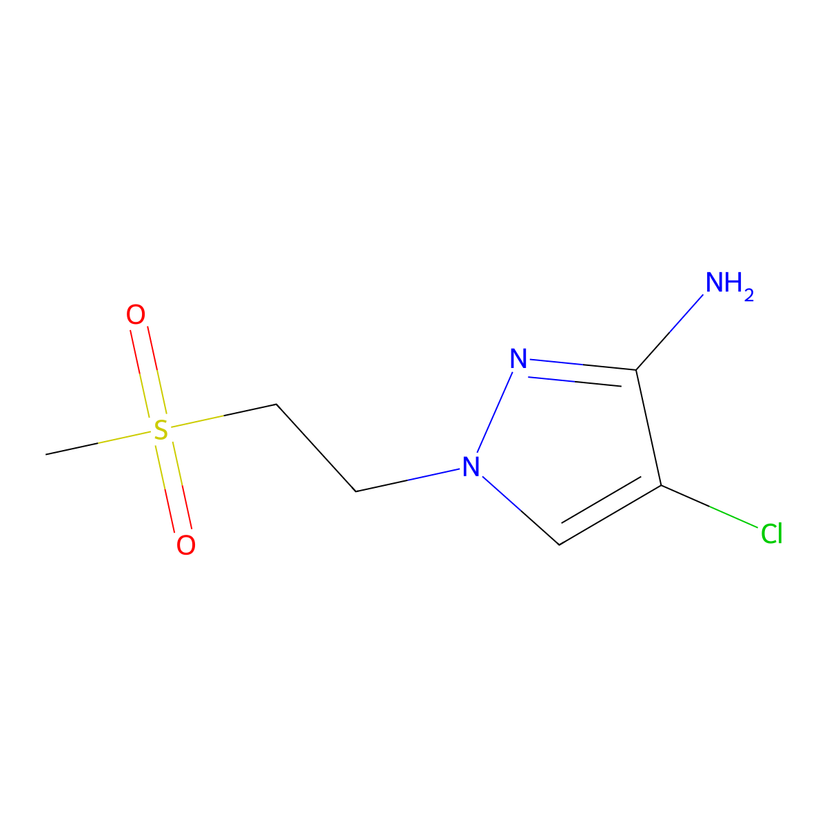 4-chloro-1-(2-methanesulfonylethyl)-1H-pyrazol-3-amine molecular structure, CAS 1469152-25-7