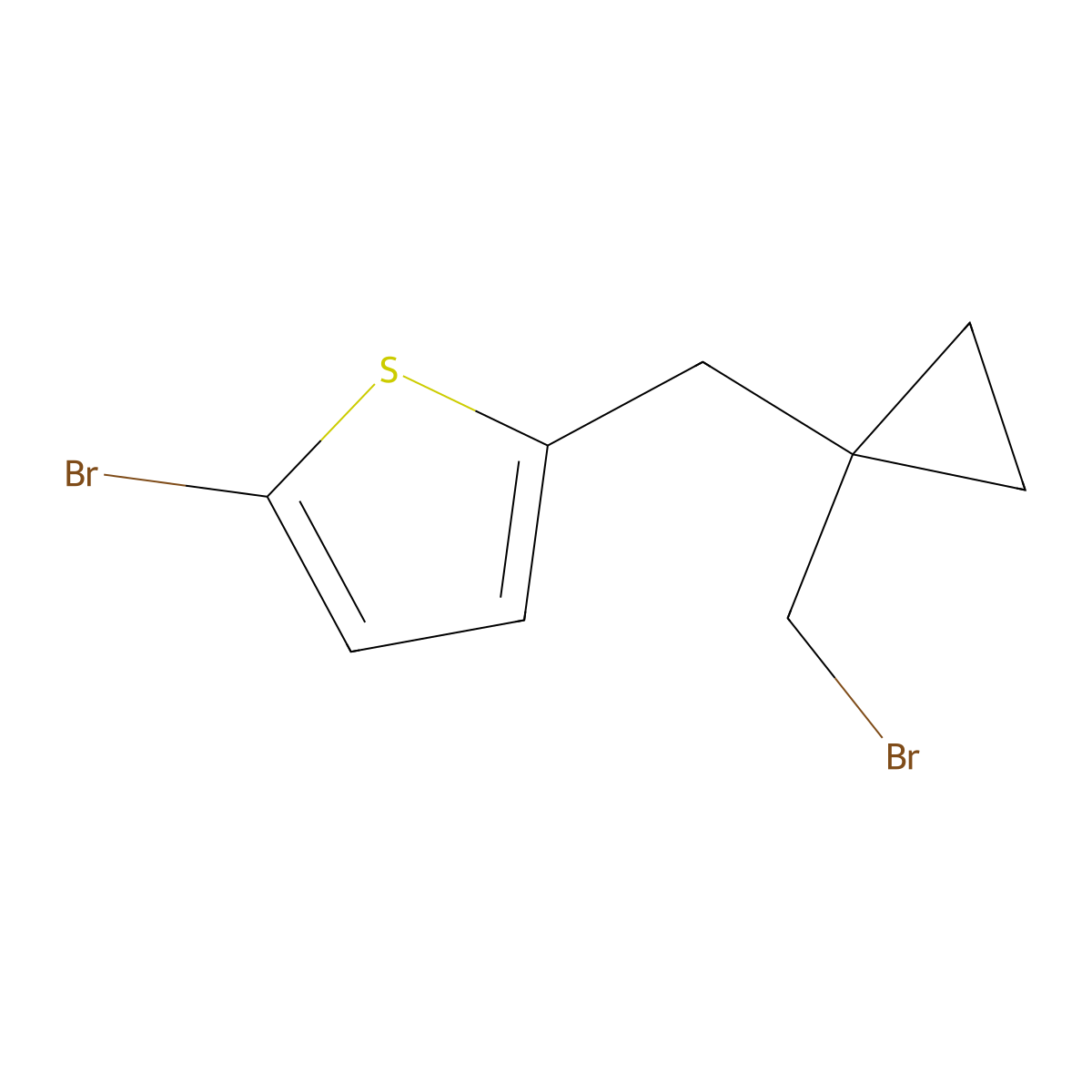 2-Bromo-5-((1-(bromomethyl)cyclopropyl)methyl)thiophene molecular structure, CAS 1469181-45-0