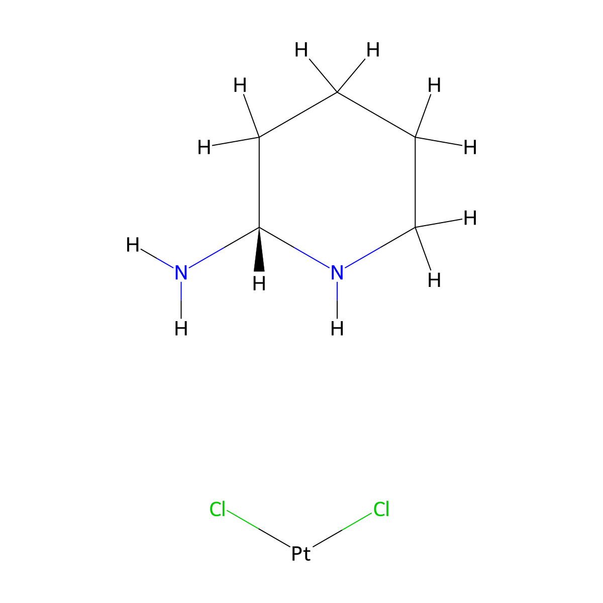 Dichloro-(S)-3-aminohexahydropyridine platinum(II) molecular structure, CAS 146925-38-4