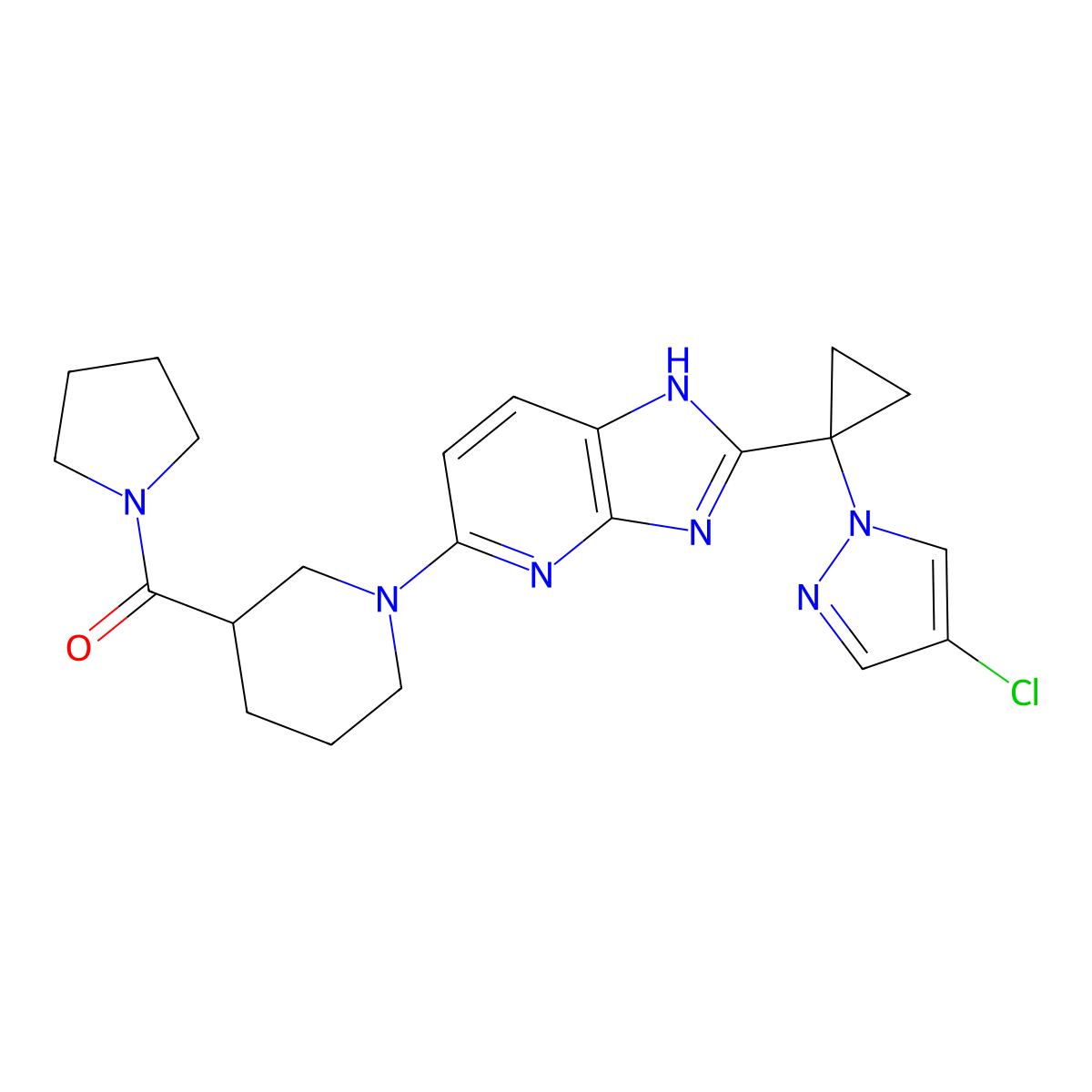 [(3R)-1-[2-[1-(4-chloropyrazol-1-yl)cyclopropyl]-1H-imidazo[4,5-b]pyridin-5-yl]piperidin-3-yl]-pyrrolidin-1-ylmethanone molecular structure, CAS 1469284-78-3