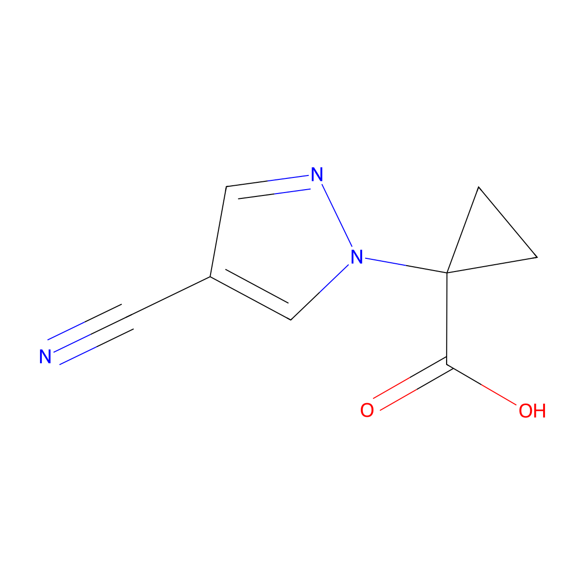 1-(4-cyano-1H-pyrazol-1-yl)cyclopropane-1-carboxylic acid molecular structure, CAS 1469286-20-1