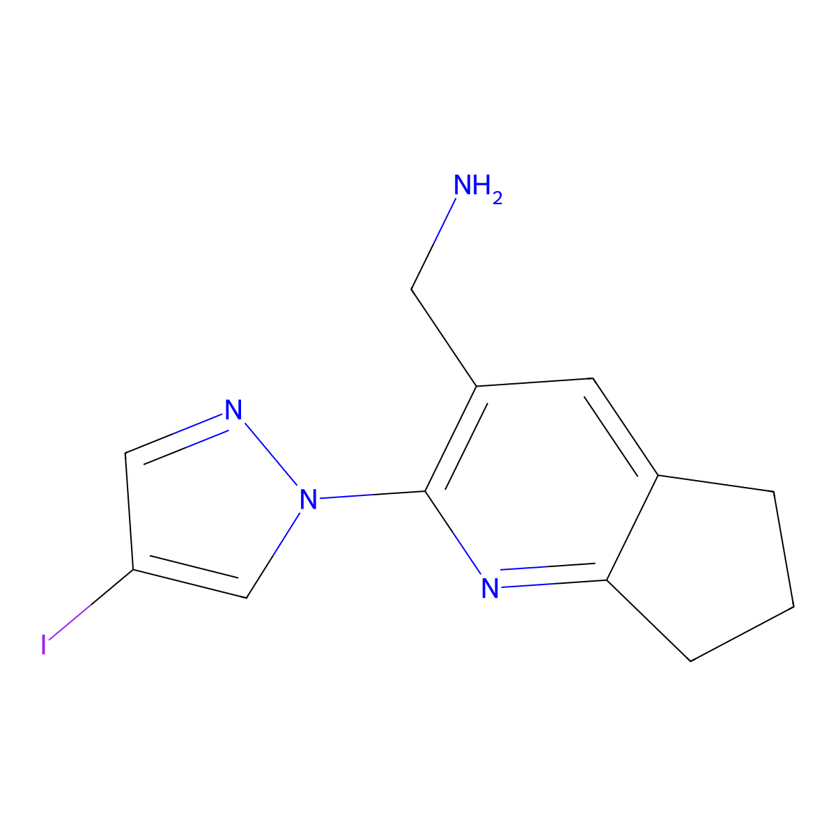 (2-(4-Iodo-1h-pyrazol-1-yl)-6,7-dihydro-5h-cyclopenta[b]pyridin-3-yl)methanamine molecular structure, CAS 1469309-32-7