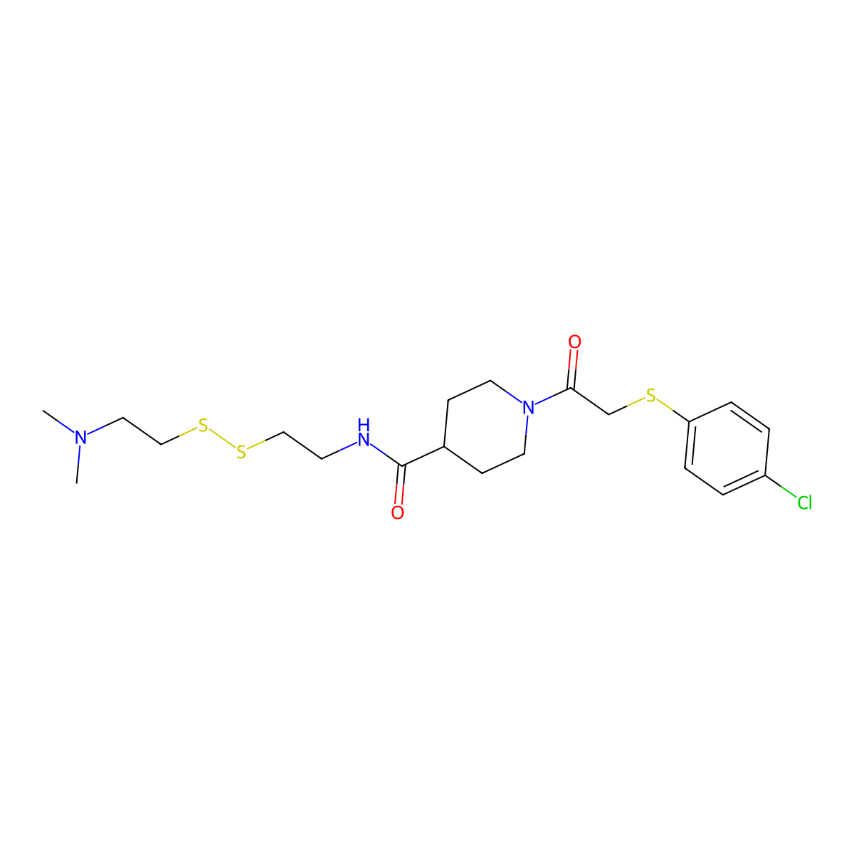 1-[2-(4-chlorophenyl)sulfanylacetyl]-N-[2-[2-(dimethylamino)ethyldisulfanyl]ethyl]piperidine-4-carboxamide molecular structure, CAS 1469338-01-9