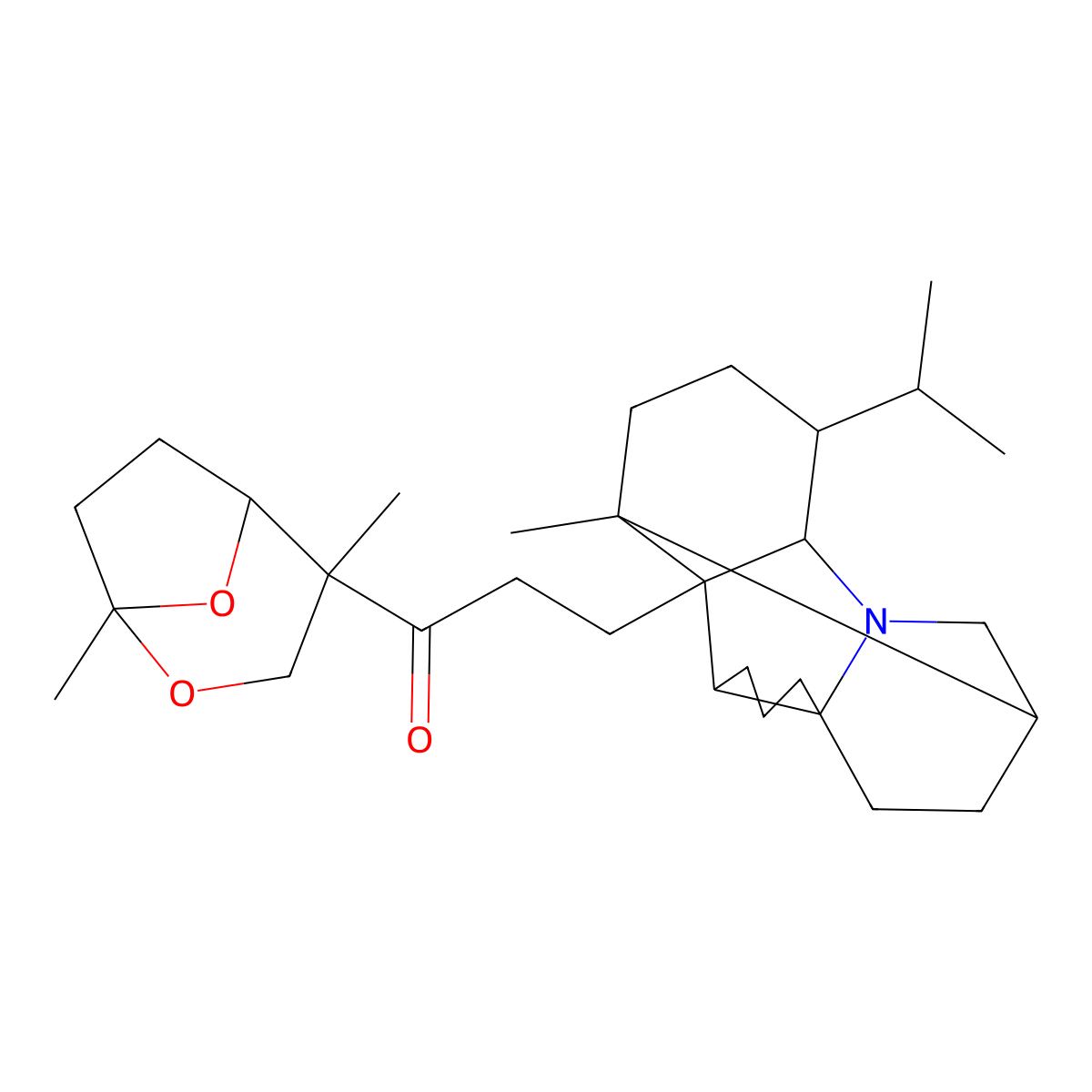 1-[(1S,4S,5R)-1,4-dimethyl-2,8-dioxabicyclo[3.2.1]octan-4-yl]-3-[(1R,2S,3R,7S,10R,13R,14S)-1-methyl-14-propan-2-yl-12-azapentacyclo[8.6.0.02,13.03,7.07,12]hexadecan-2-yl]propan-1-one molecular structure, CAS 14694-15-6