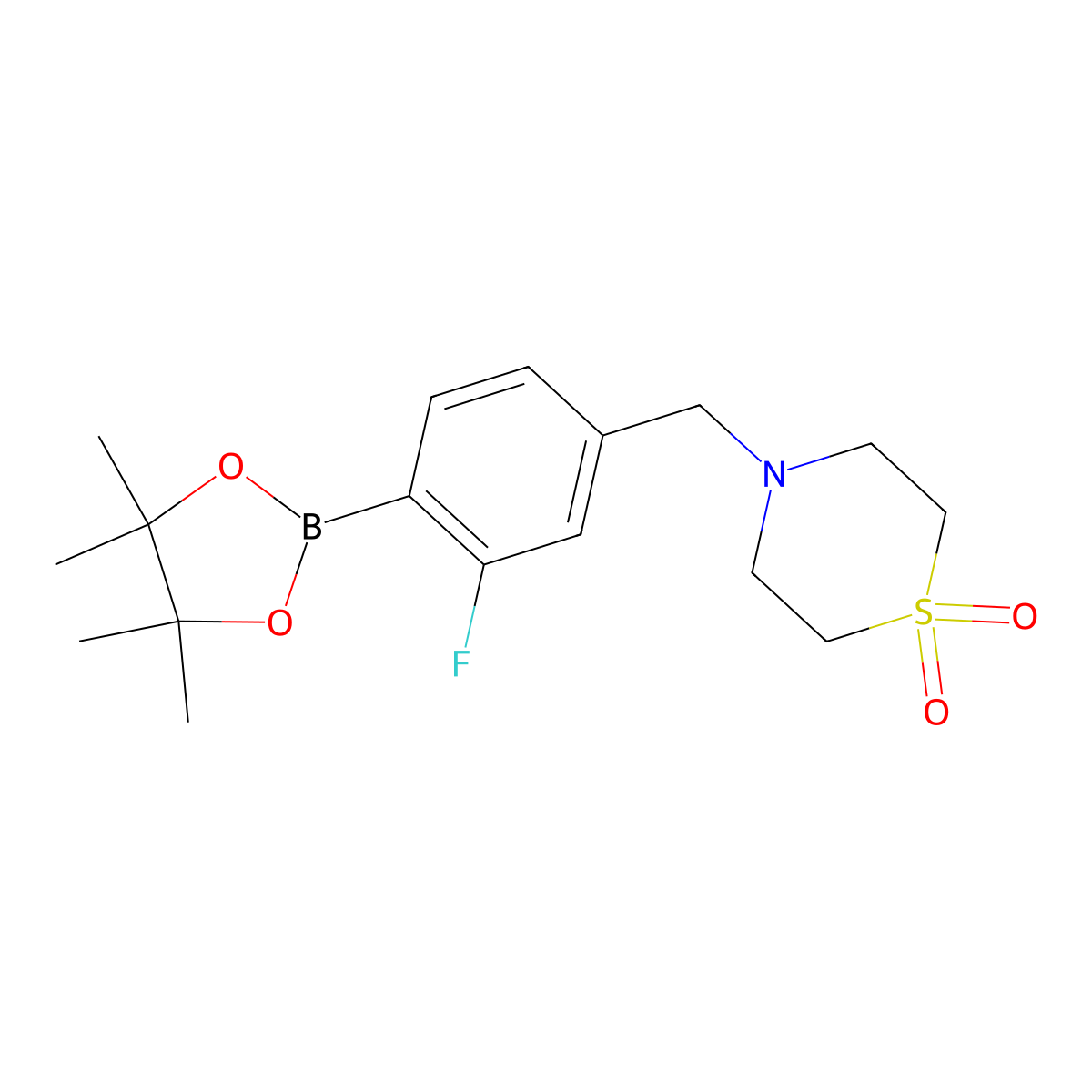4-(3-Fluoro-4-(4,4,5,5-tetramethyl-1,3,2-dioxaborolan-2-yl)benzyl)thiomorpholine 1,1-dioxide molecular structure, CAS 1469440-25-2