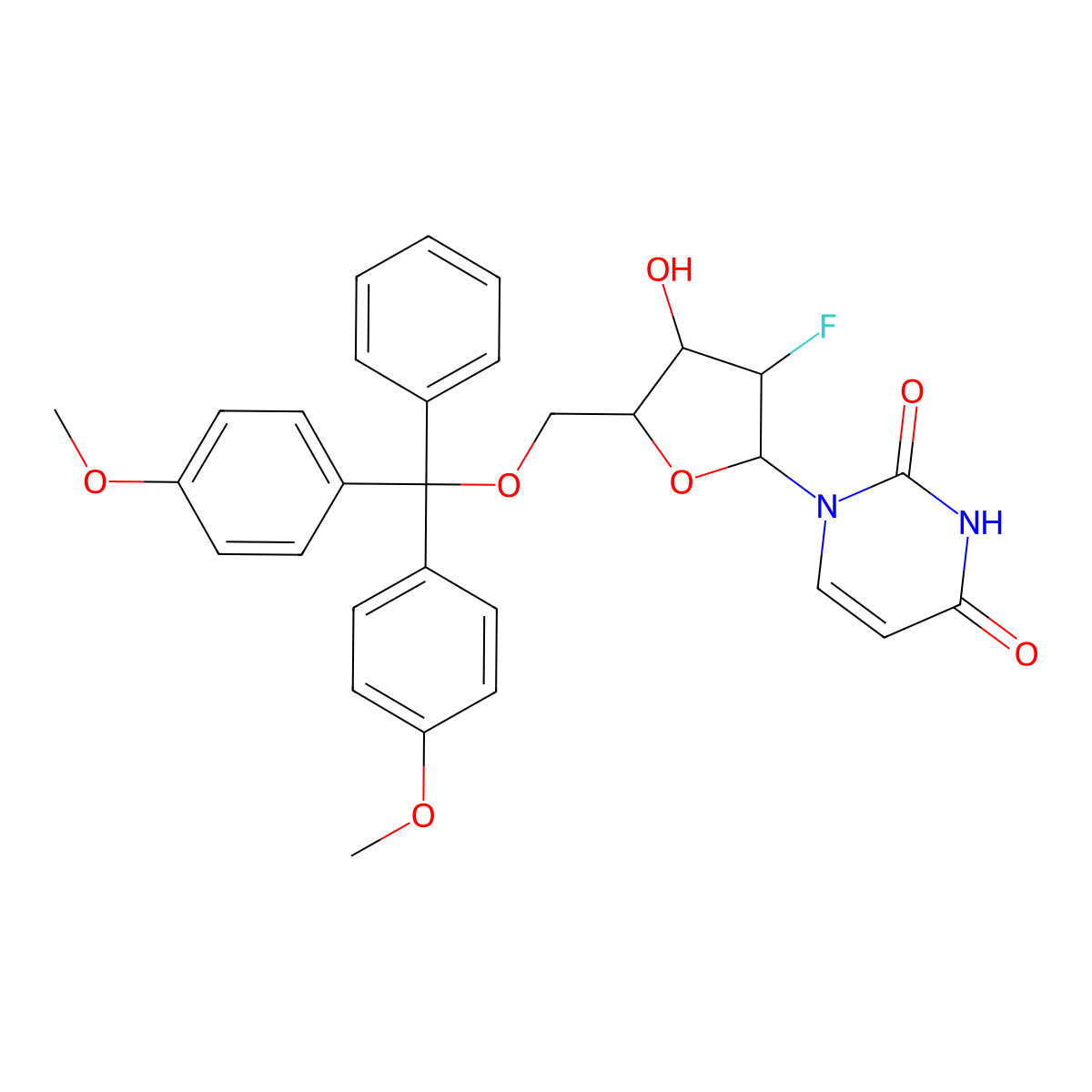 5'-O-(Bis(4-methoxyphenyl)(phenyl)methyl)-2'-deoxy-2'-fluorouridine molecular structure, CAS 146954-74-7
