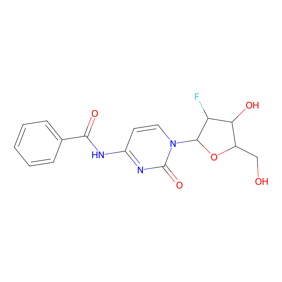N-(1-((2R,3R,4R,5R)-3-Fluoro-4-hydroxy-5-(hydroxymethyl)tetrahydrofuran-2-yl)-2-oxo-1,2-dihydropyrimidin-4-yl)benzamide molecular structure, CAS 146954-76-9