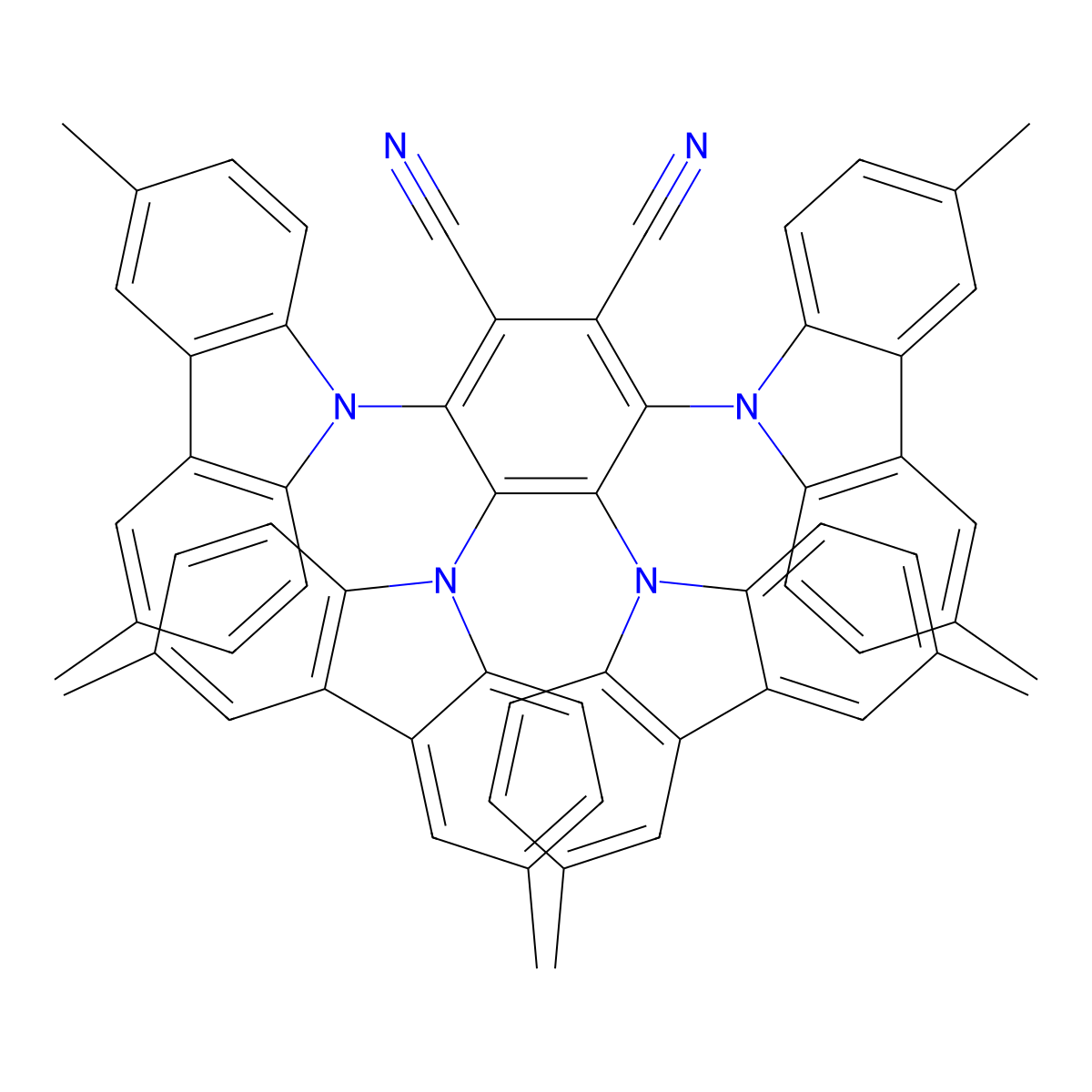 3,4,5,6-Tetrakis(3,6-dimethylcarbazol-9-yl)-1,2-dicyanobenzene molecular structure, CAS 1469700-28-4