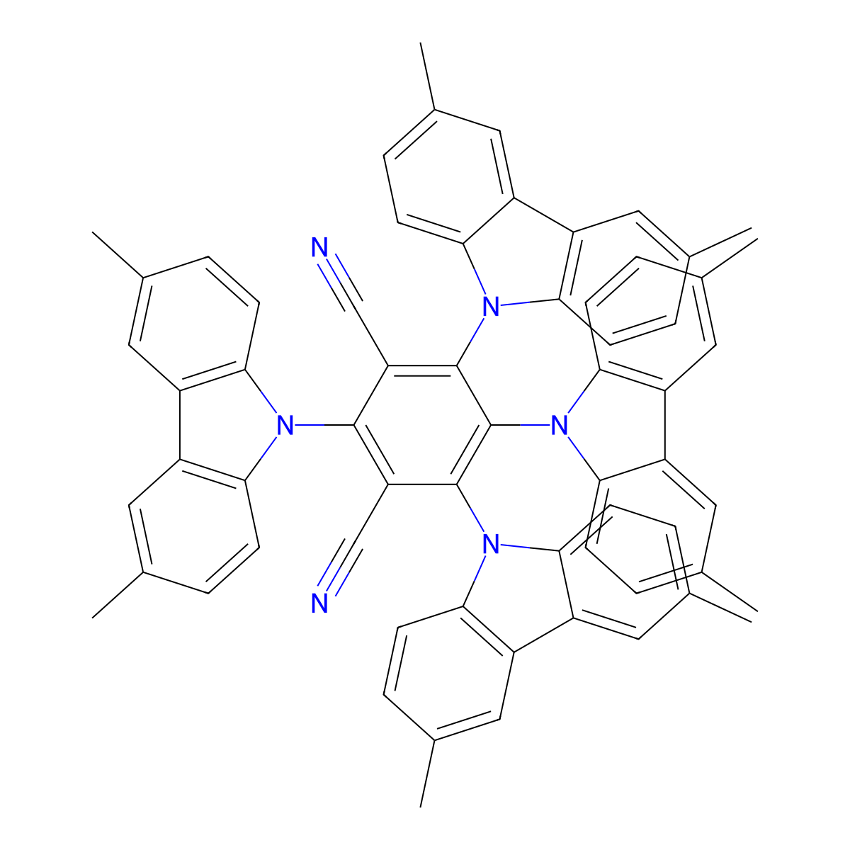 2,4,5,6-Tetra(3,6-dimethylcarbazol-9-yl)-1,3-dicyanobenzene molecular structure, CAS 1469703-61-4
