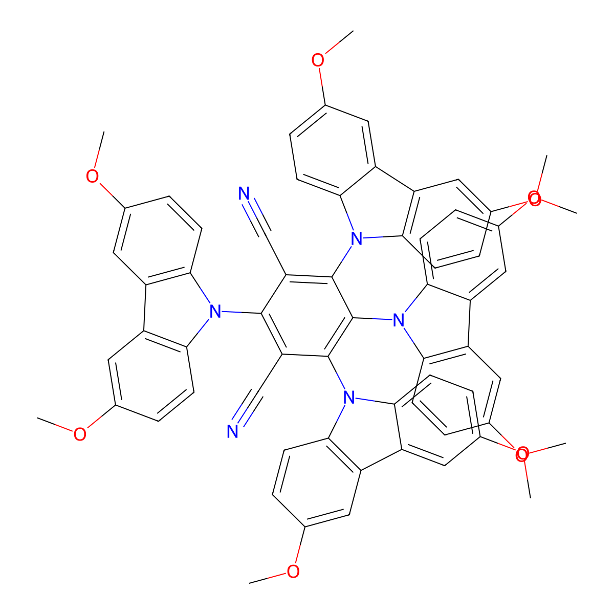 2,4,5,6-Tetrakis(3,6-dimethoxy-9H-carbazol-9-yl)isophthalonitrile molecular structure, CAS 1469703-62-5