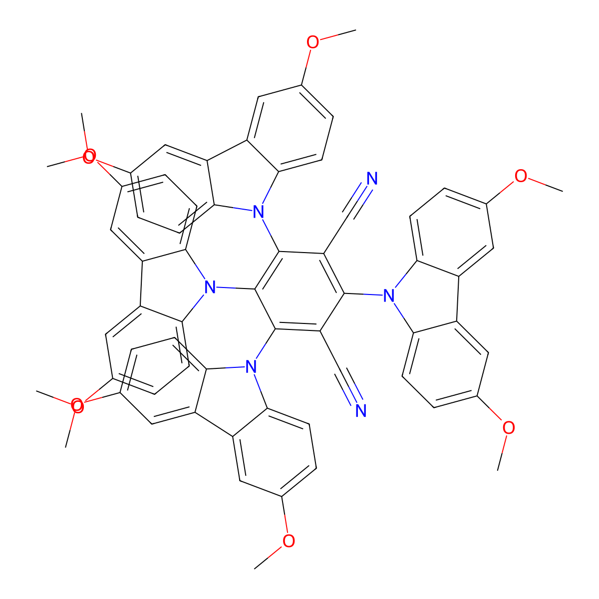 2,4,5,6-Tetrakis(3,6-dimethoxy-9H-carbazol-9-yl)isophthalonitrile molecular structure, CAS 1469703-62-5