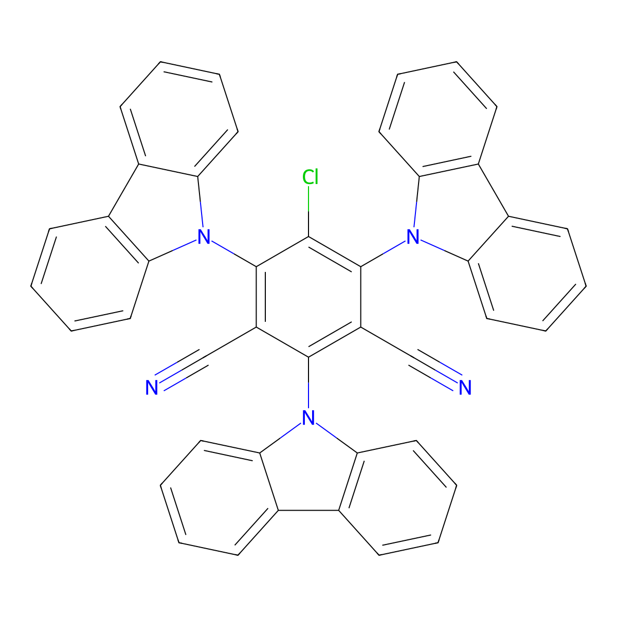 2,4,6-Tri(9H-carbazol-9-yl)-5-chloroisophthalonitrile , 3CzCIPN molecular structure, CAS 1469704-61-7