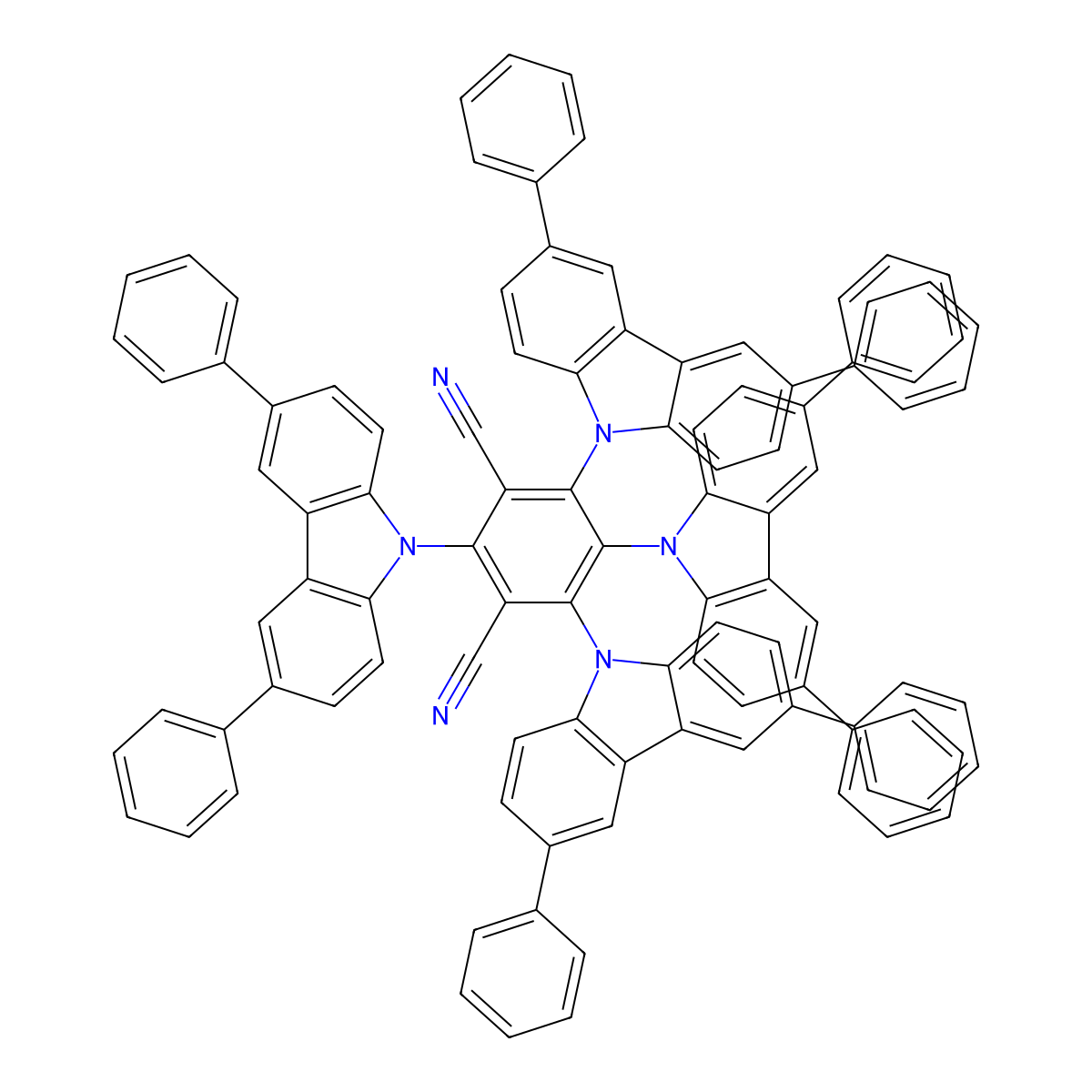 2,4,5,6-Tetrakis(3,6-diphenylcarbazol-9-yl)-1,3-dicyanobenzene molecular structure, CAS 1469705-37-0