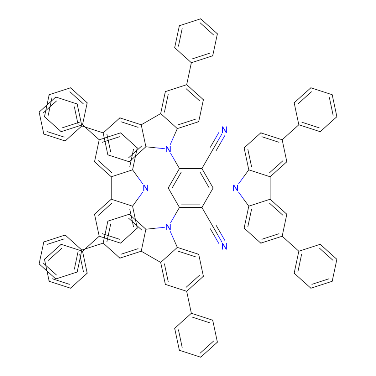 2,4,5,6-Tetrakis(3,6-diphenylcarbazol-9-yl)-1,3-dicyanobenzene molecular structure, CAS 1469705-37-0