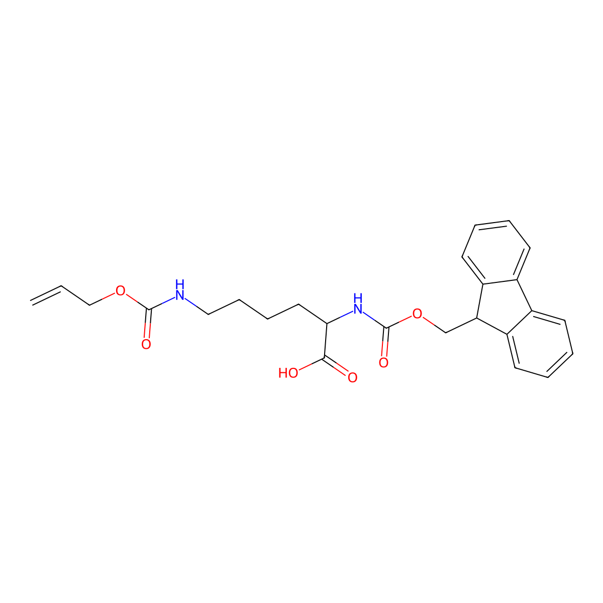 (2S)-2-((((9H-fluoren-9-yl)methoxy)carbonyl)amino)-6-(((prop-2-en-1-yloxy)carbonyl)amino)hexanoic acid molecular structure, CAS 146982-27-6