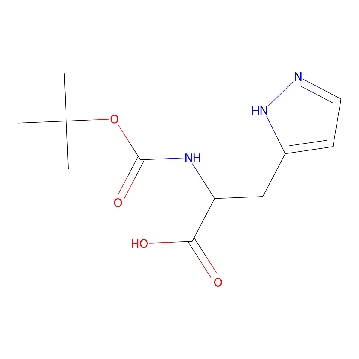 2-(((tert-butoxy)carbonyl)amino)-3-(1H-pyrazol-3-yl)propanoic acid molecular structure, CAS 146985-51-5