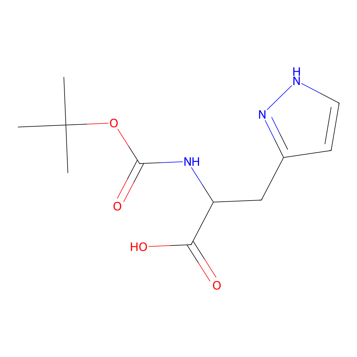 2-(((tert-butoxy)carbonyl)amino)-3-(1H-pyrazol-3-yl)propanoic acid molecular structure, CAS 146985-51-5