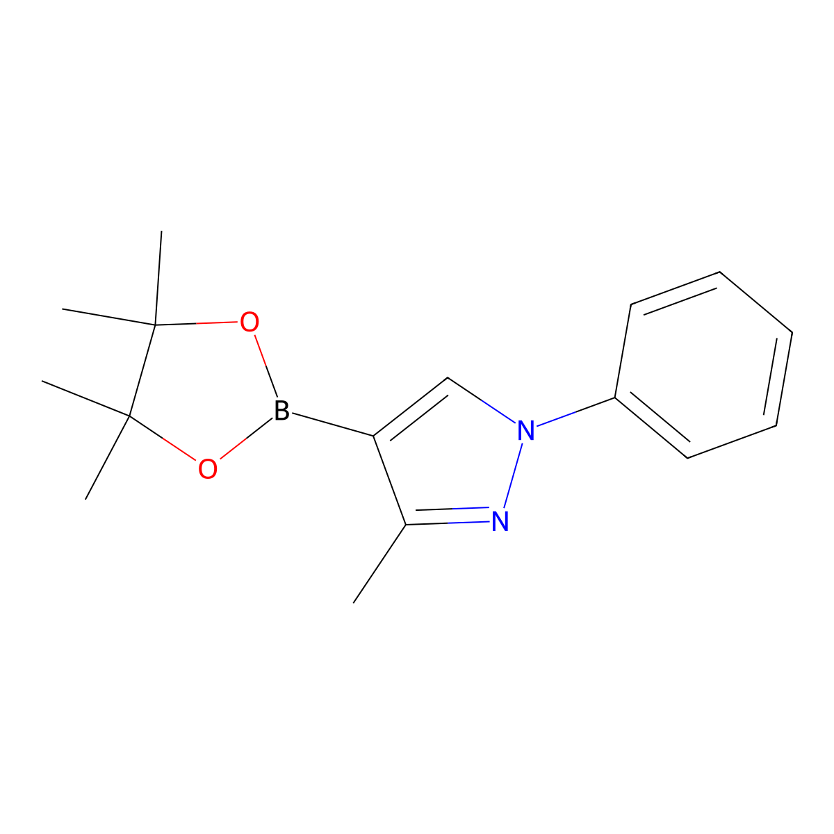 3-methyl-1-phenyl-4-(tetramethyl-1,3,2-dioxaborolan-2-yl)-1H-pyrazole molecular structure, CAS 1469884-31-8