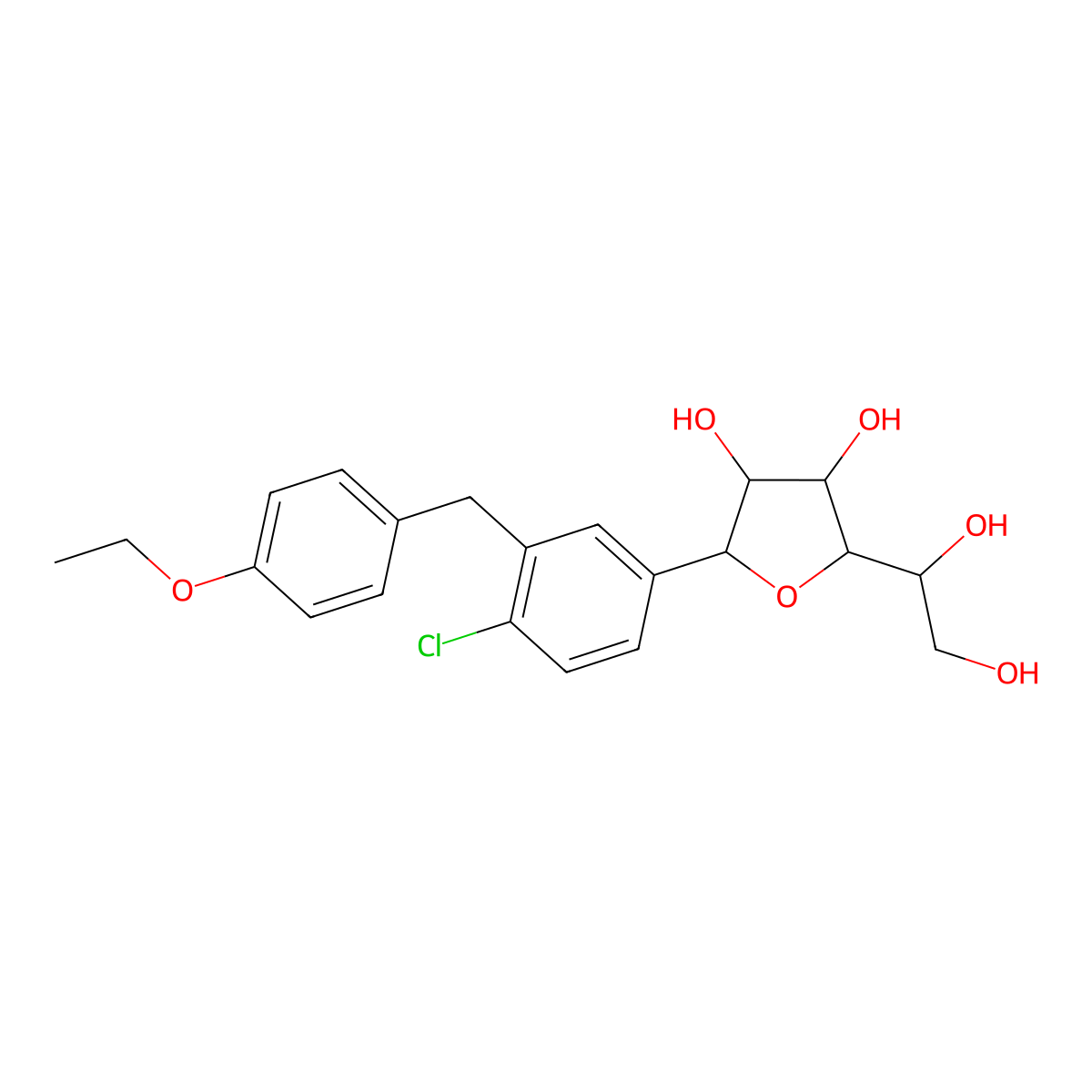 (2S,3R,4R,5R)-2-(4-Chloro-3-(4-ethoxybenzyl)phenyl)-5-((R)-1,2-dihydroxyethyl)tetrahydrofuran-3,4-diol molecular structure, CAS 1469910-70-0