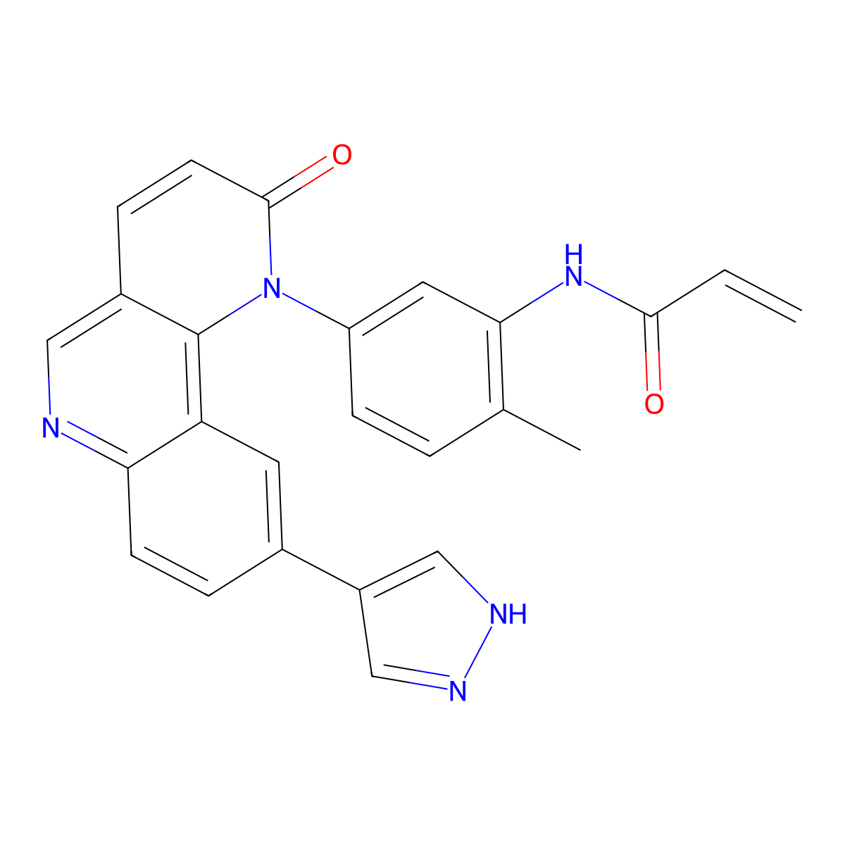 N-[2-methyl-5-[2-oxo-9-(1H-pyrazol-4-yl)-1-benzo[h][1,6]naphthyridinyl]phenyl]-2-propenamide molecular structure, CAS 1469988-63-3
