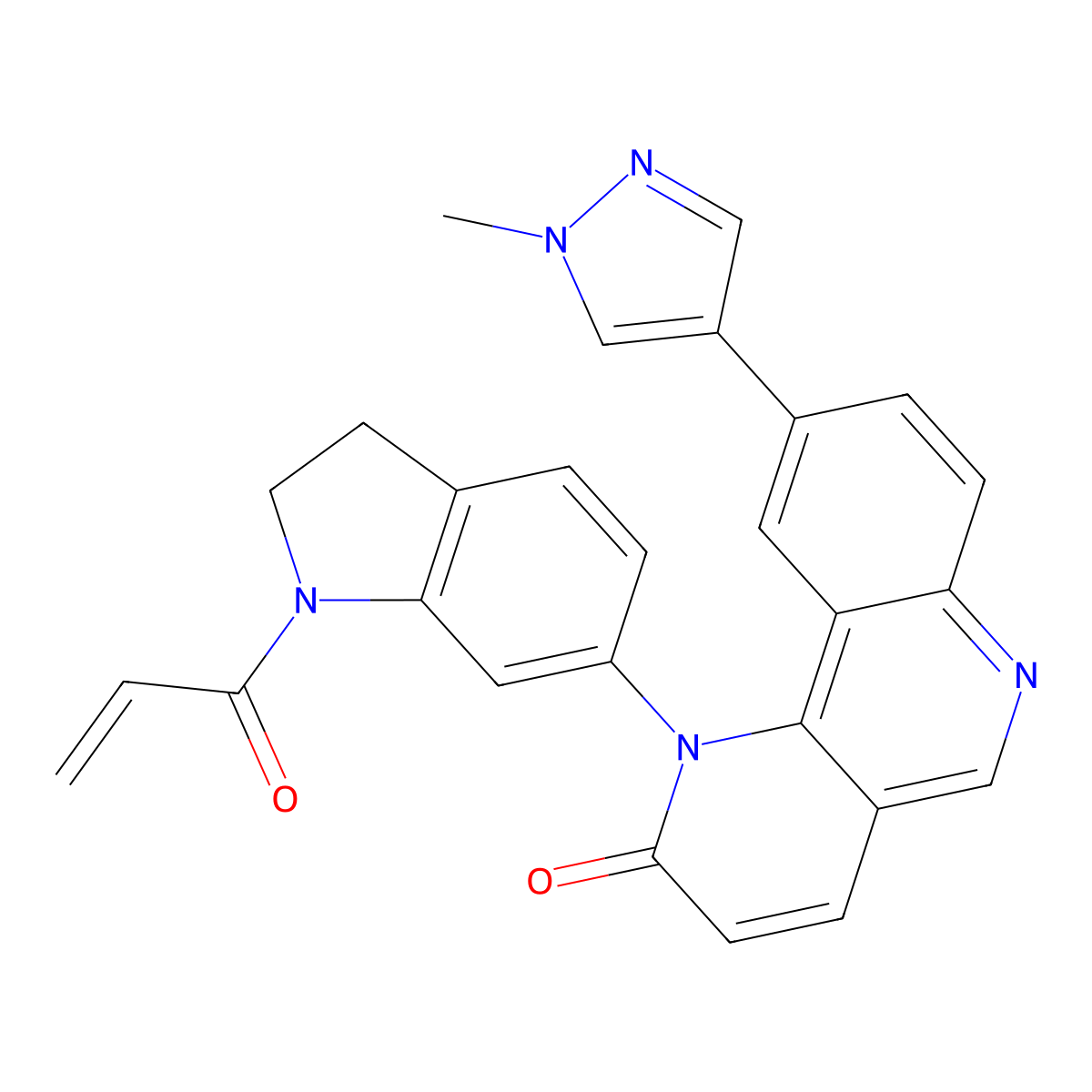 9-(1-Methyl-4-pyrazolyl)-1-[1-(1-oxoprop-2-enyl)-2,3-dihydroindol-6-yl]-2-benzo[h][1,6]naphthyridinone molecular structure, CAS 1469988-75-7