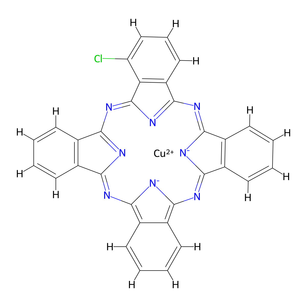 Copper, (1-chloro-29H,31H-phthalocyaninato(2-)-kappaN29,kappaN30,kappaN31,kappaN32)-, (SP-4-2)- molecular structure, CAS 147-13-7