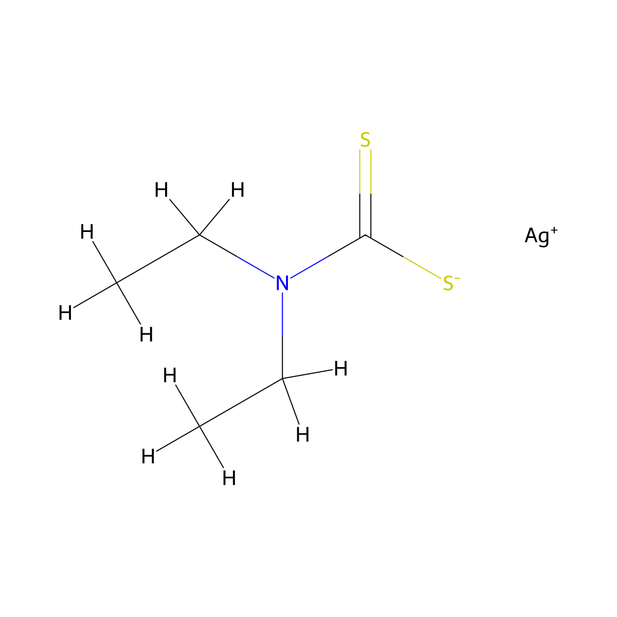 Silver diethyldithiocarbamate , Silver diethyldithiocarbamate molecular structure, CAS 1470-61-7