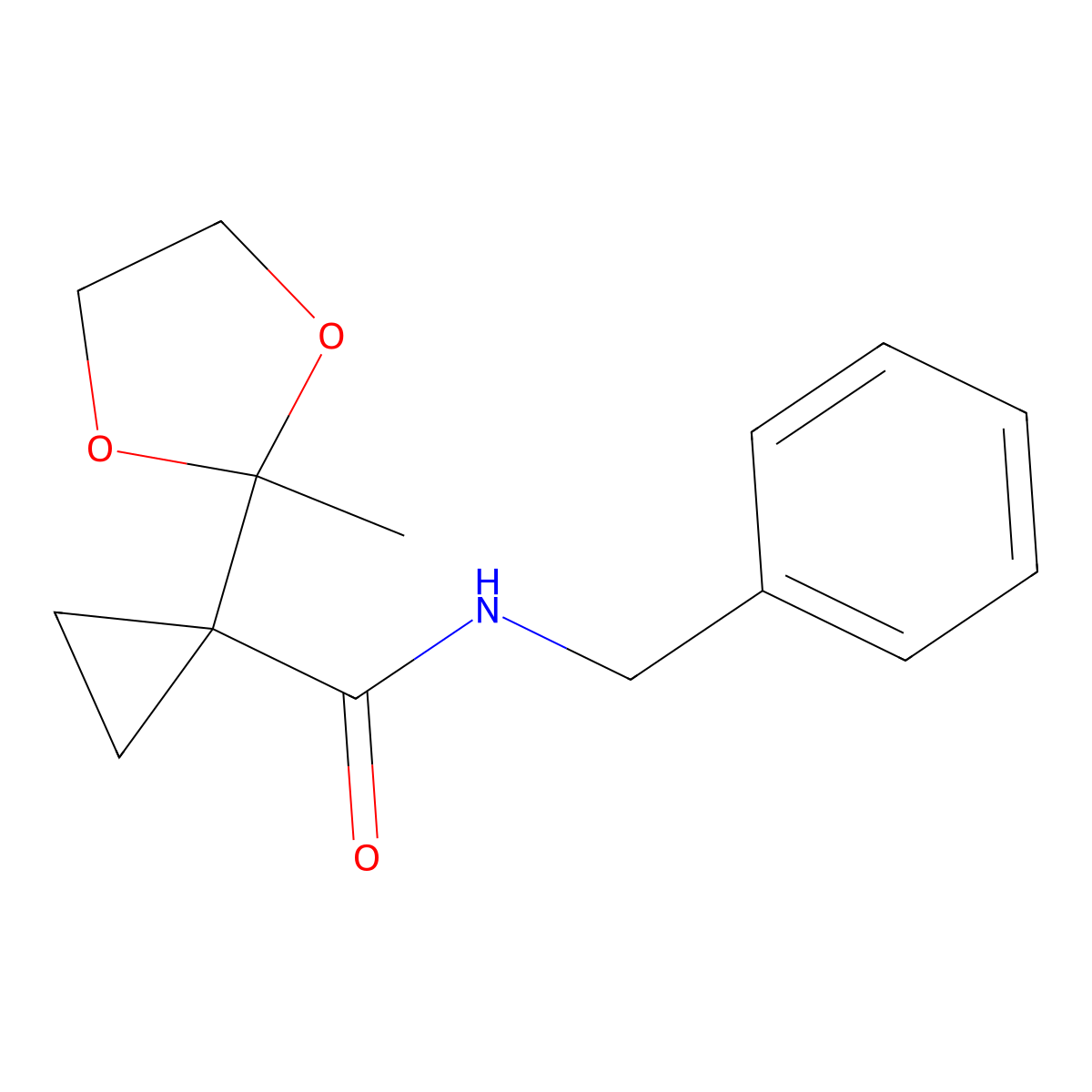 N-Benzyl-1-(2-methyl-1,3-dioxolan-2-yl)cyclopropane-1-carboxamide molecular structure, CAS 147011-40-3