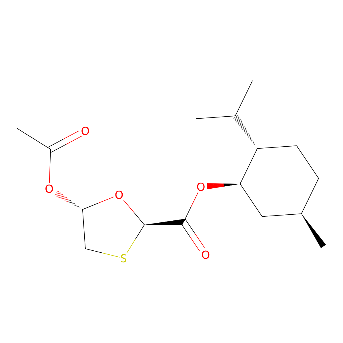 (1R,2S,5R)-5-Methyl-2-(propan-2-yl)cyclohexyl (2R,5R)-5-(acetyloxy)-1,3-oxathiolane-2-carboxylate molecular structure, CAS 147027-09-6