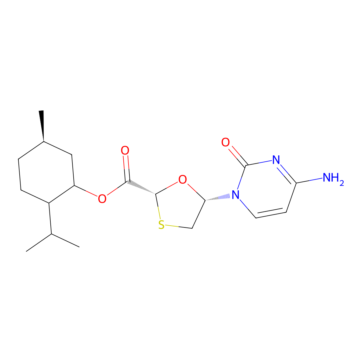 [(5R)-5-methyl-2-propan-2-ylcyclohexyl] (2R,5S)-5-(4-amino-2-oxopyrimidin-1-yl)-1,3-oxathiolane-2-carboxylate molecular structure, CAS 147027-10-9