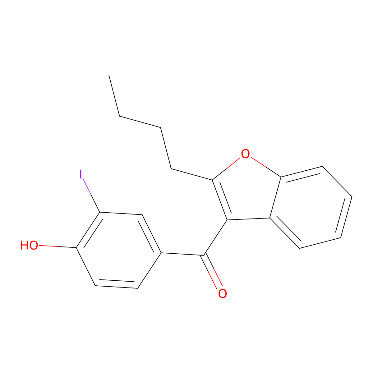 (2-Butylbenzofuran-3-yl)(4-hydroxy-3-iodophenyl)methanone molecular structure, CAS 147030-50-0
