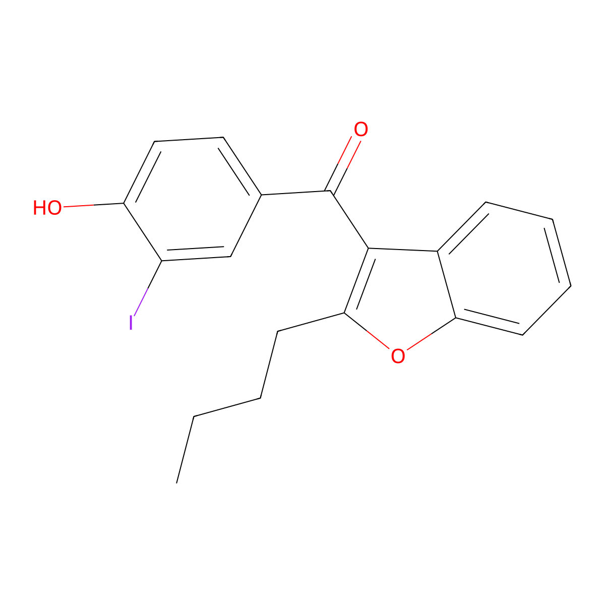 (2-Butylbenzofuran-3-yl)(4-hydroxy-3-iodophenyl)methanone molecular structure, CAS 147030-50-0