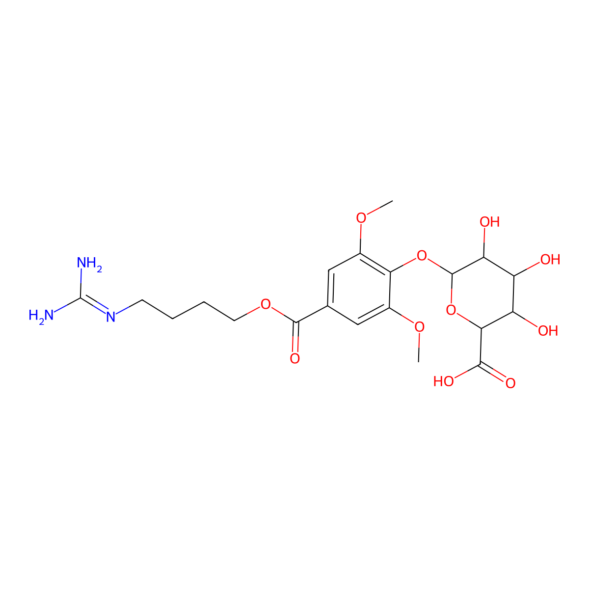 (2S,3S,4S,5R,6S)-6-[4-[4-(diaminomethylideneamino)butoxycarbonyl]-2,6-dimethoxyphenoxy]-3,4,5-trihydroxyoxane-2-carboxylic acid molecular structure, CAS 1470302-79-4