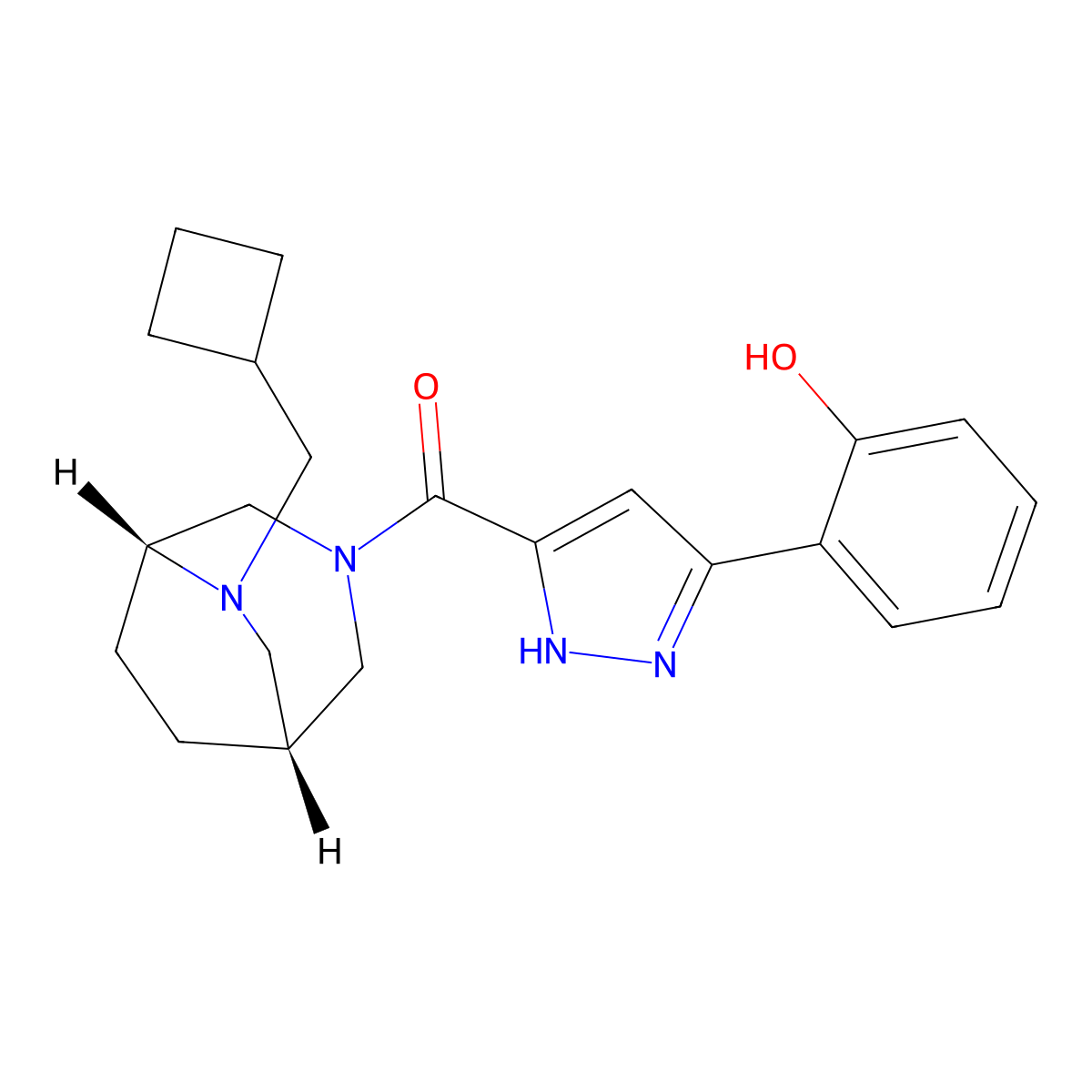 Methanone, [(1R,5R)-6-(cyclobutylmethyl)-3,6-diazabicyclo[3.2.2]non-3-yl][5-(2-hydroxyphenyl)-1H-pyrazol-3-yl]- molecular structure, CAS 1470372-62-3