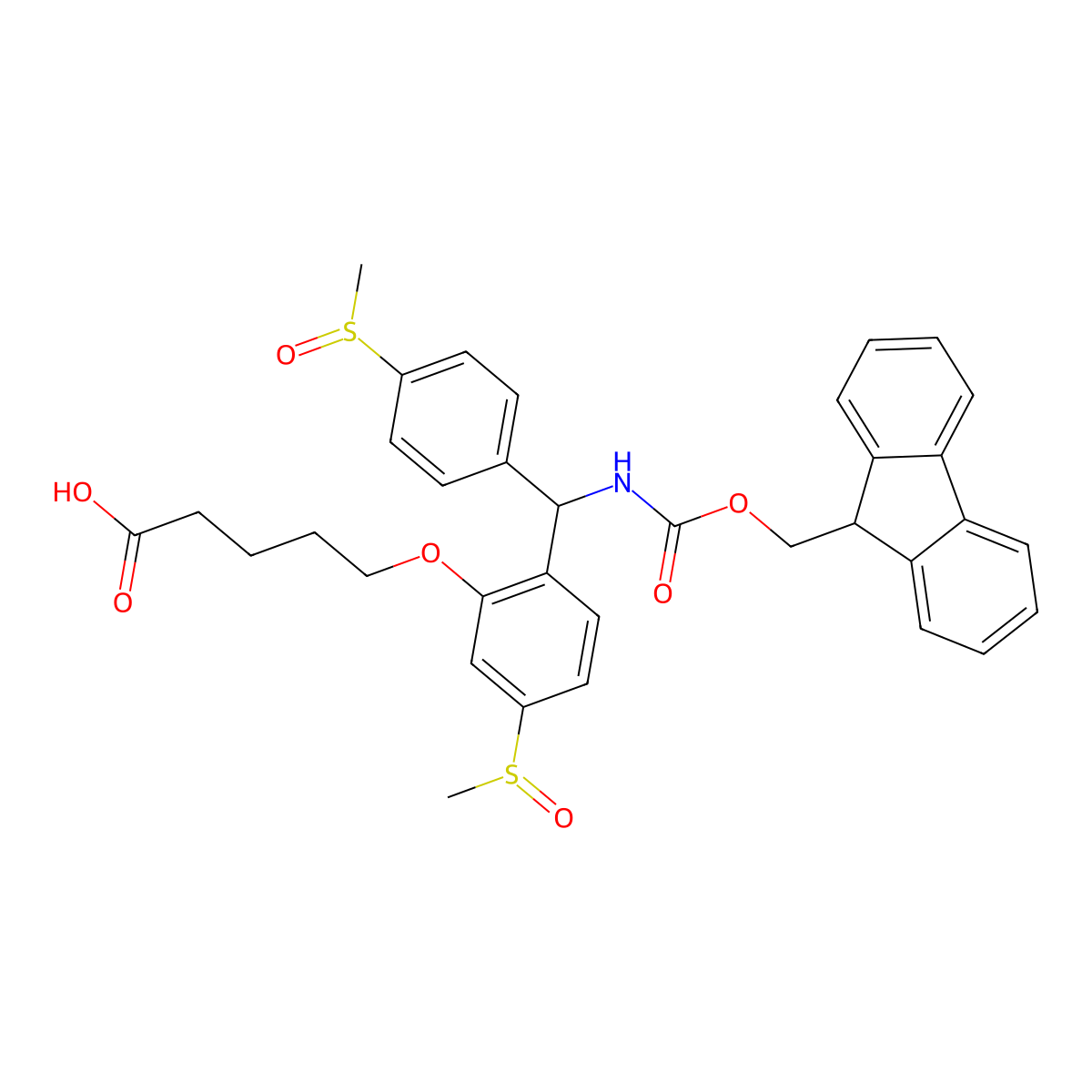 5-[2-[(9H-fluoren-9-ylmethoxycarbonylamino)-(4-methylsulfinylphenyl)methyl]-5-methylsulfinylphenoxy]pentanoic acid molecular structure, CAS 147046-64-8