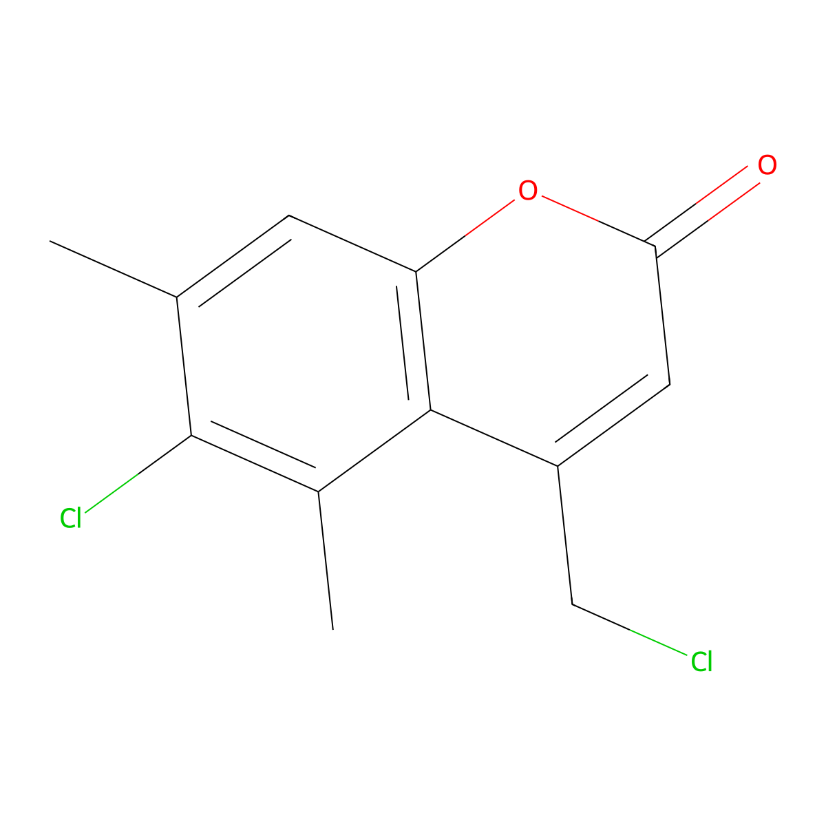 6-chloro-4-(chloromethyl)-5,7-dimethyl-2H-chromen-2-one molecular structure, CAS 147054-01-1