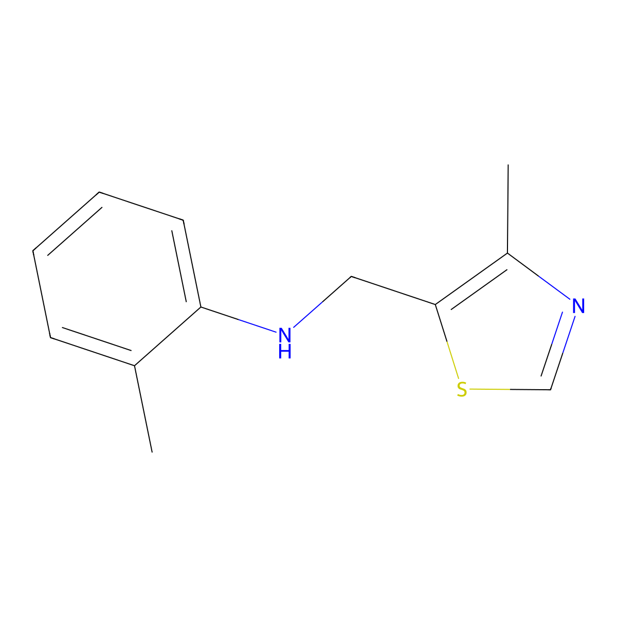 2-methyl-N-[(4-methyl-1,3-thiazol-5-yl)methyl]aniline molecular structure, CAS 1470546-69-0