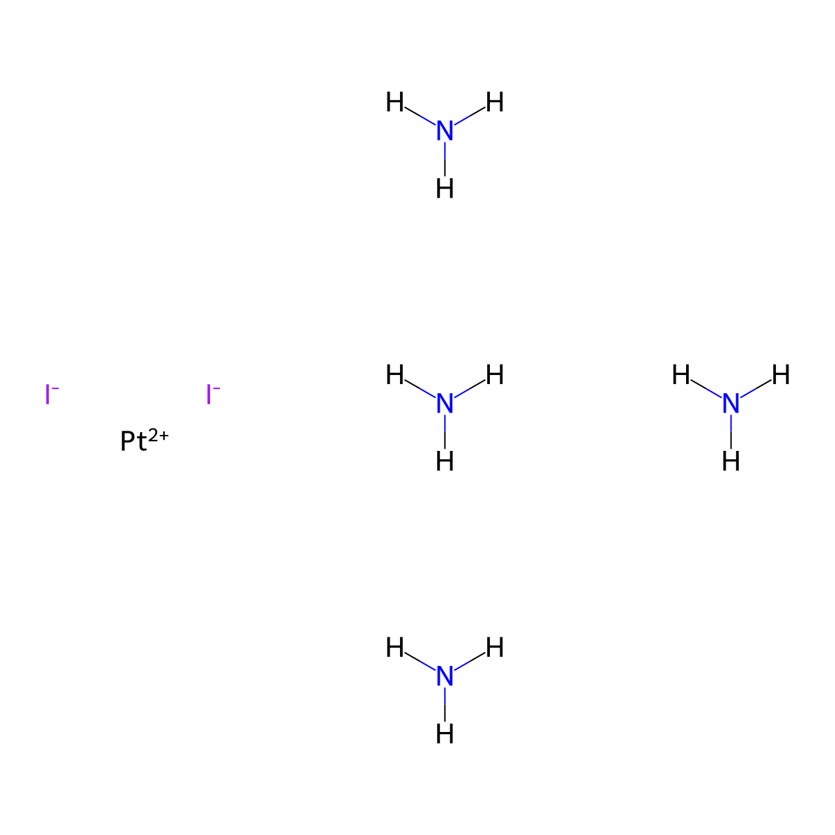 Platinum(2+), tetraammine-, iodide (1:2), (SP-4-1)- molecular structure, CAS 14708-49-7