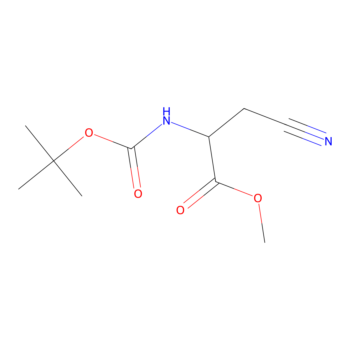 (R)-Methyl 2-((tert-butoxycarbonyl)amino)-3-cyanopropanoate molecular structure, CAS 147091-71-2