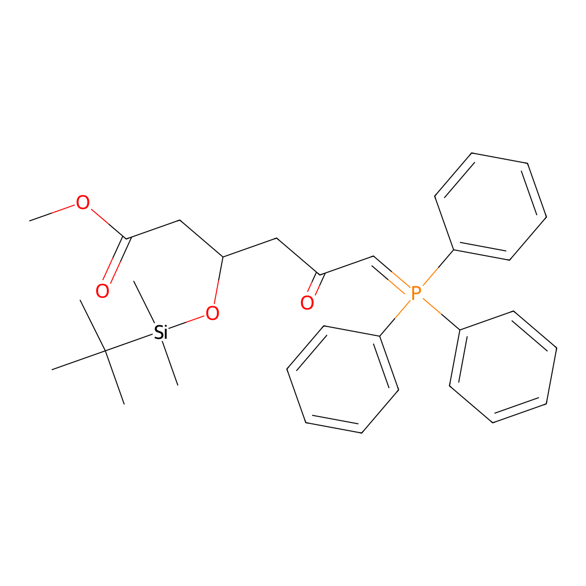 Methyl (3R)-3-(((1,1-dimethylethyl)dimethylsilyl)oxy)-5-oxo-6-(triphenylphosphoranylidene)hexanoate molecular structure, CAS 147118-35-2