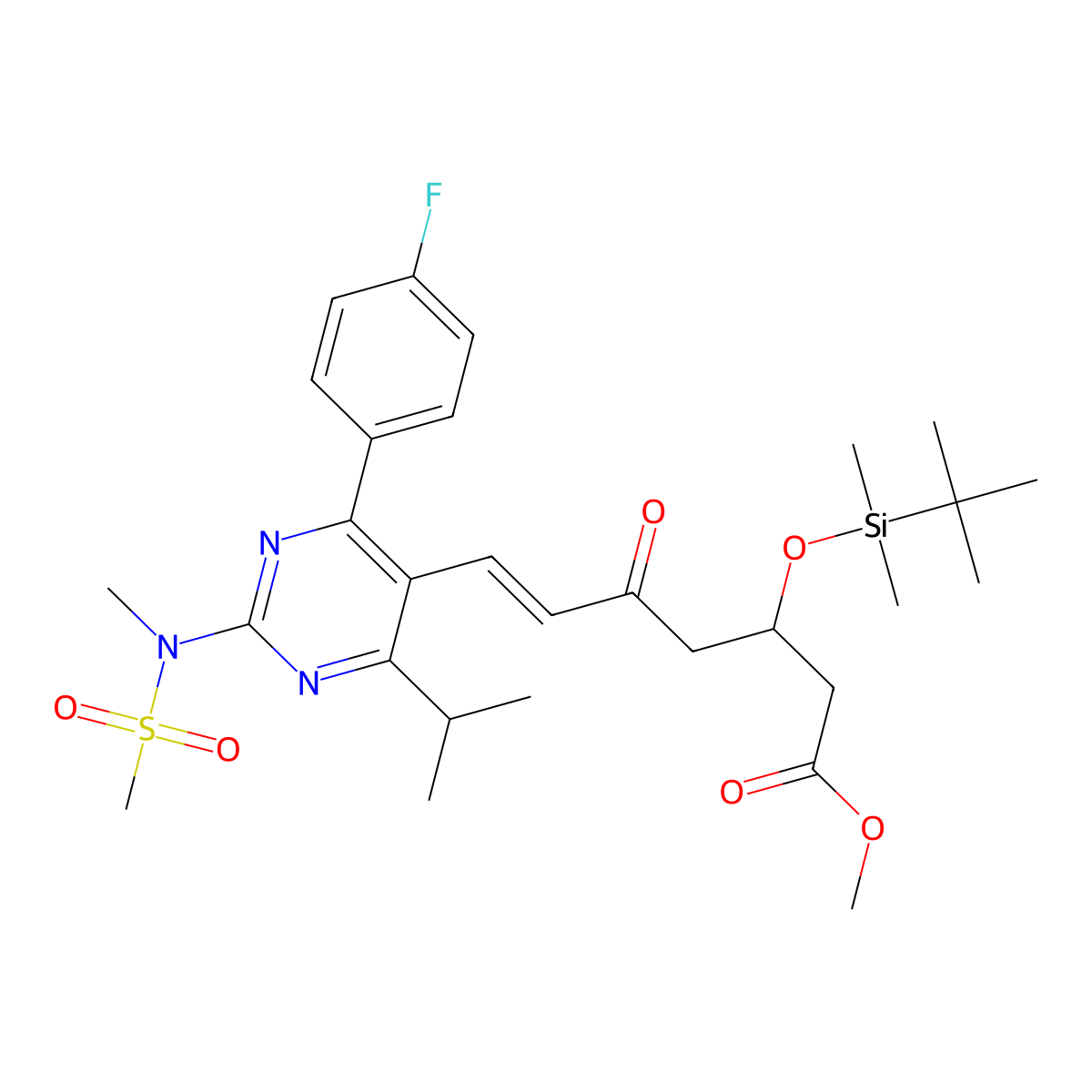 (R,E)-Methyl 3-[(tert-butyldimethylsilyl)oxy]-7-[4-(4-fluorophenyl)-6-isopropyl-2-(N-methylmethylsulfonamido)pyrimidin-5-yl]-5-oxohept-6-enoate molecular structure, CAS 147118-38-5
