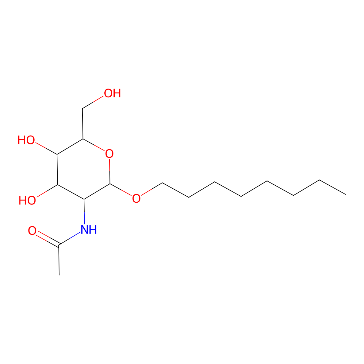 Octyl 2-Acetamido-2-Deoxy-b-D-Glucopyranoside molecular structure, CAS 147126-58-7